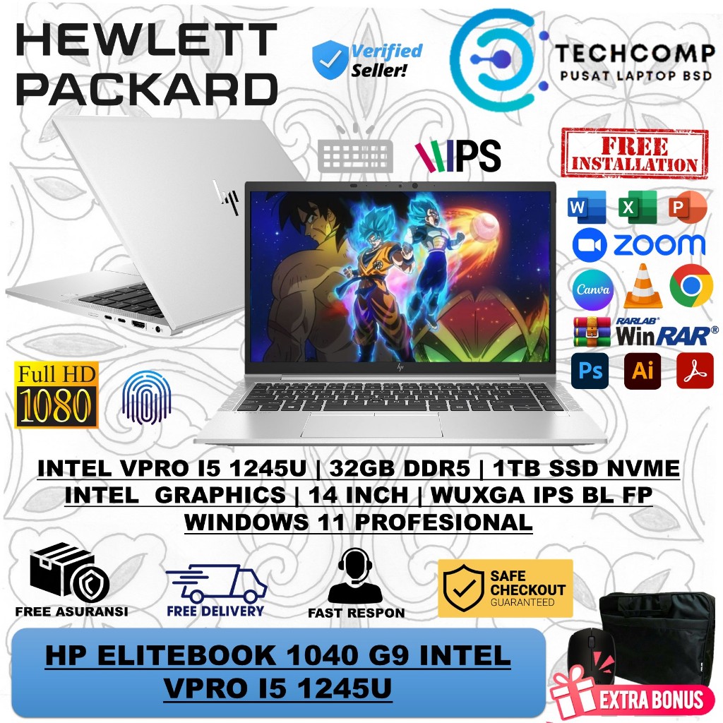 Laptop Hp Elitebook 1040 G9 Intel Vpro I5 1245U Ram 32GB 512GB SSD 14.0 WUXGA Backlit Keyboard W11