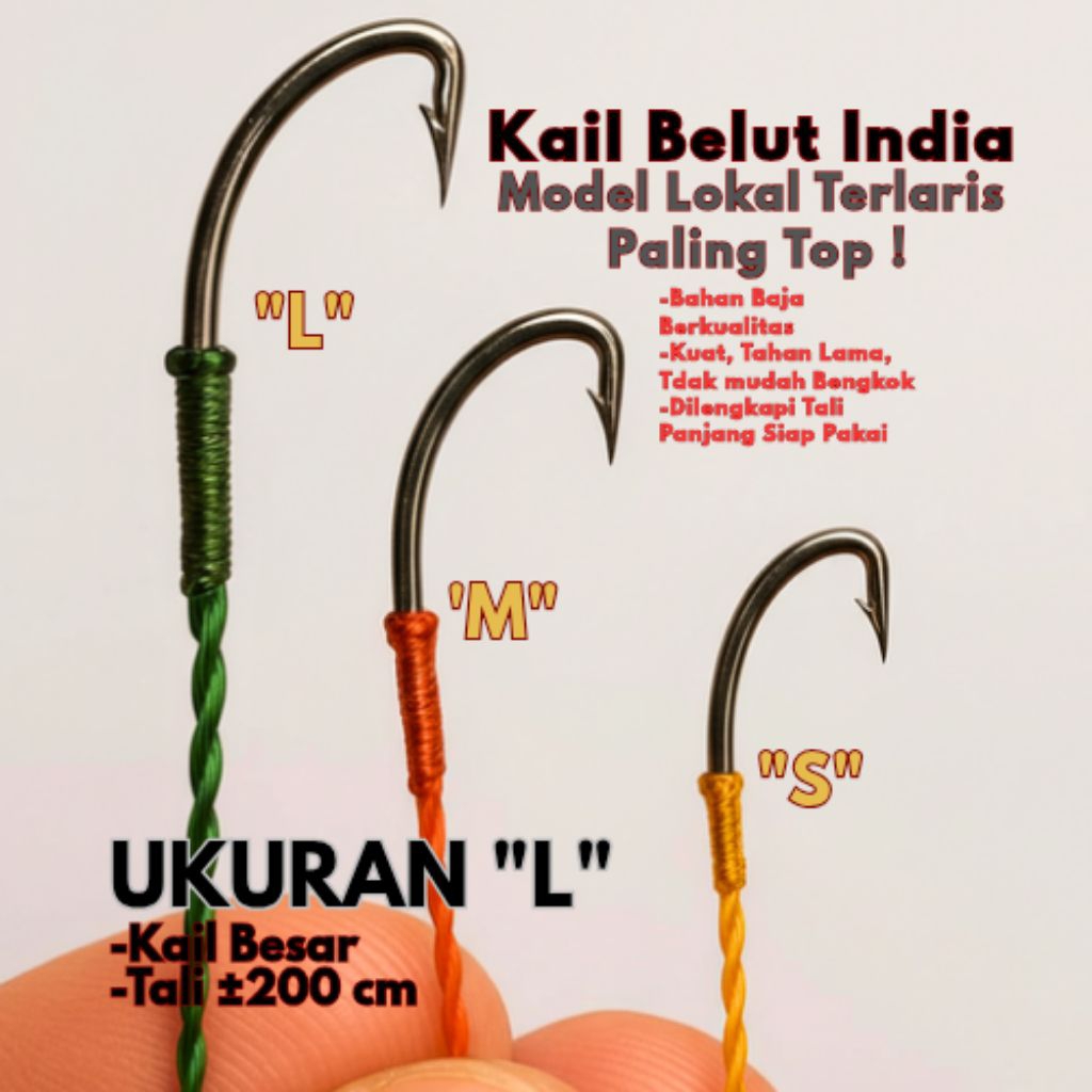 Kail Urek Belut India Baja Kuat Ukuran L – Kail Belut Tali Panjang 200 cm Siap Pakai