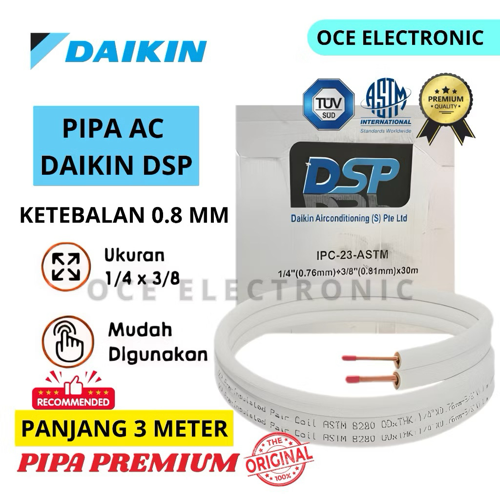 PIPA AC DAIKIN KETEBALAN 0.8 MM 1/4-3/8" (AC 1/2 PK - 3/4 PK - 1 PK) PIPA PREMIUM