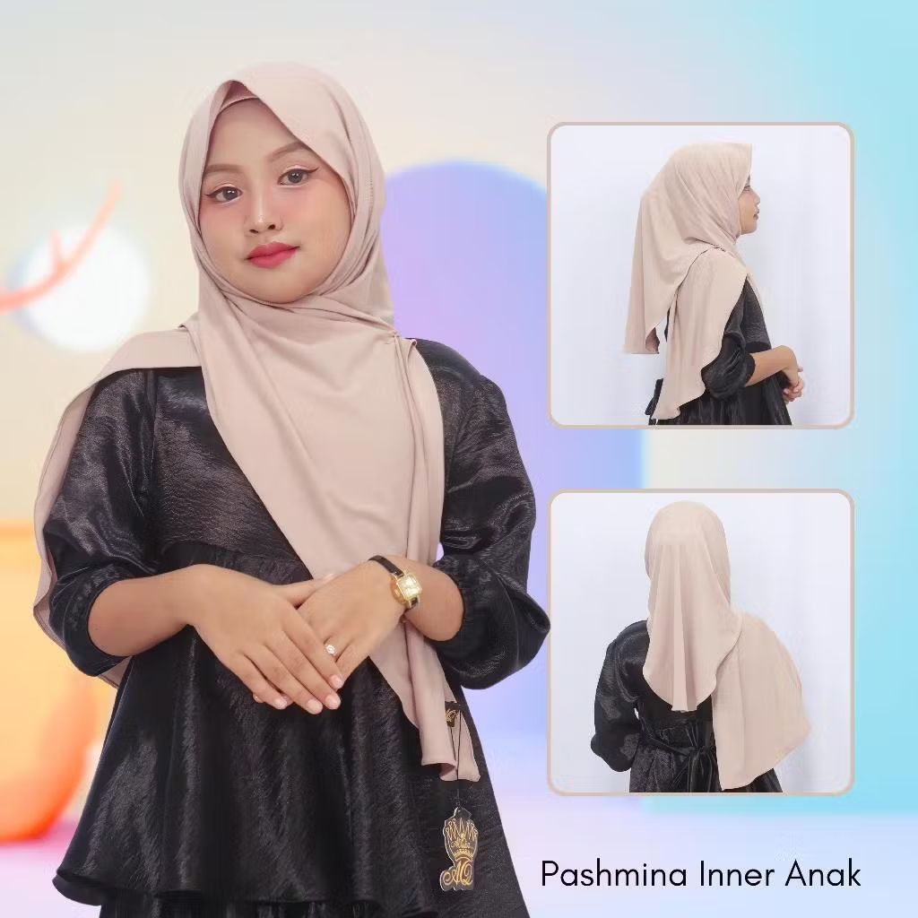 PASHMINA INSTAN INNER JERSEY OVAL NUTUP LEHER ANAK REMAJA 2in1  5-12th / hijab anak SD  Remaja tangg