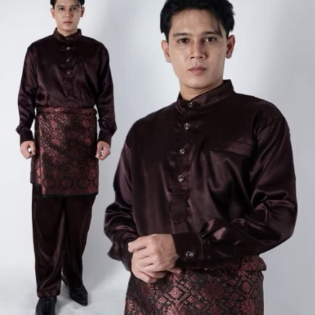 baju setelan  pria tangan ban kancing/baju setelan  melayu pria model terbaru