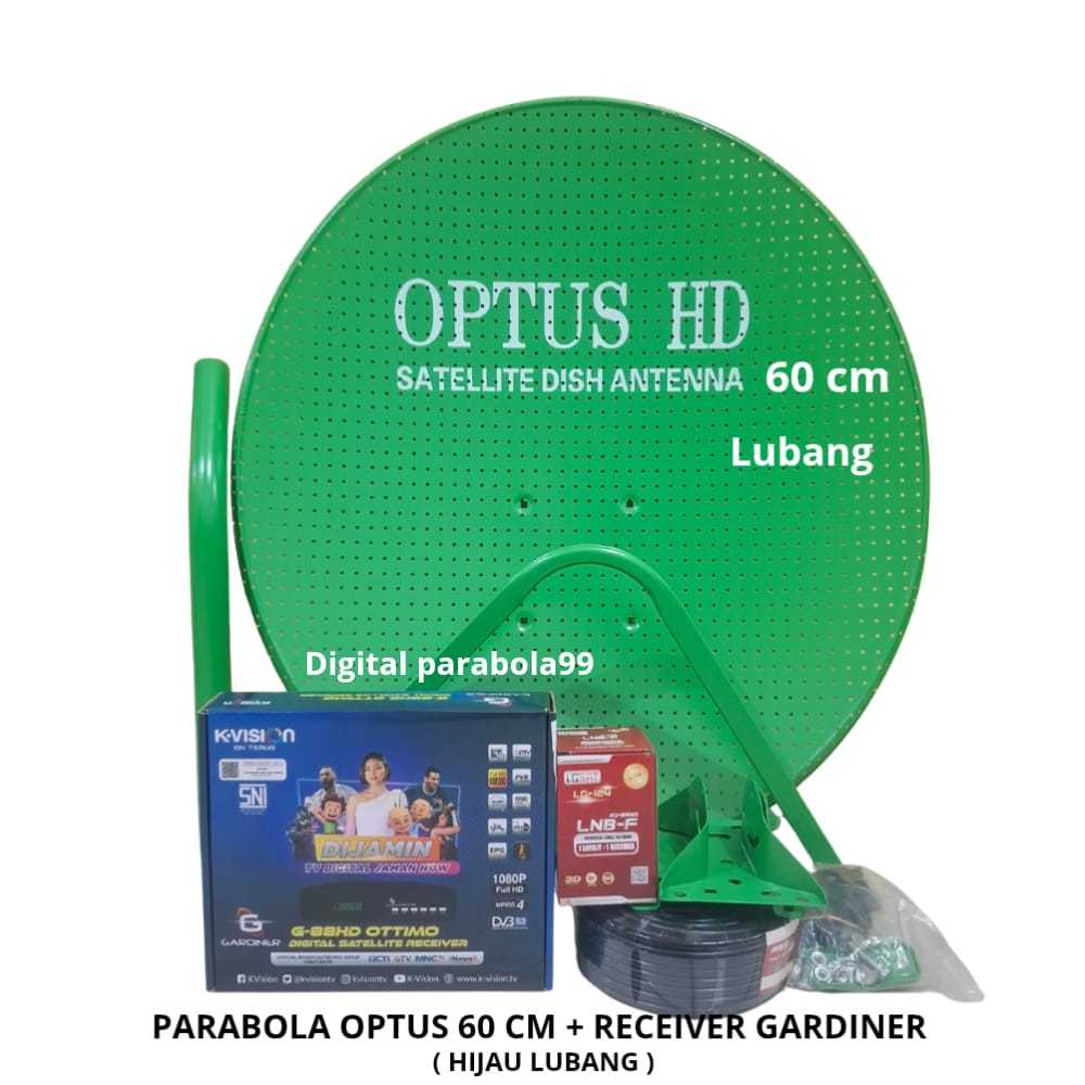 Parabola Mini 60cm Bolong Optus Hijau Lengkap+Receiver Gardiner