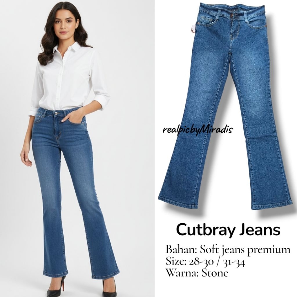 PROMO BISA COD WOSLY Celana Jeans Cutbray Wanita Highwaist Ice Blue Premium Soft Jeans Stretch Size 