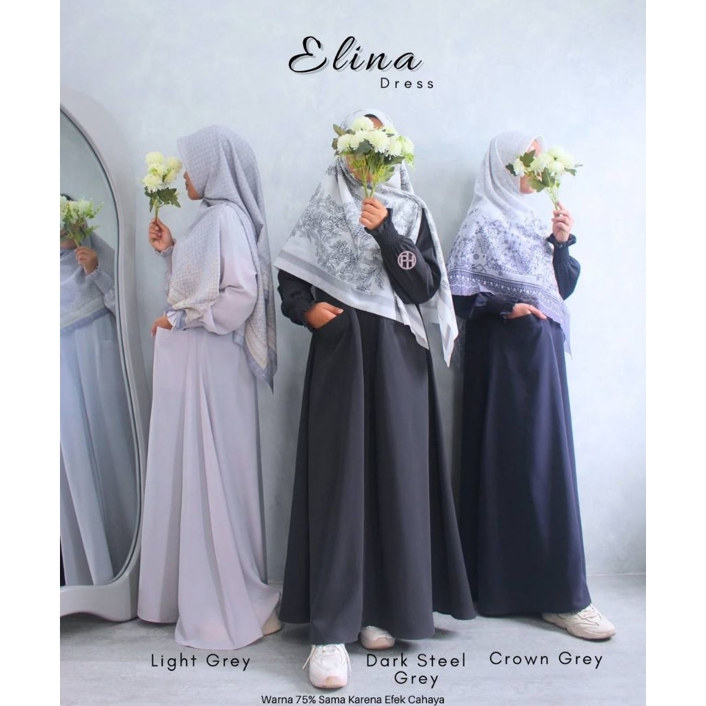 ELINA & ELYRA DRESS ORIGINAL BY PELANGI HIJAB TERBARU GAMIS SYAR'I EMERALD POLOS PREMIUM MANSET SMOK