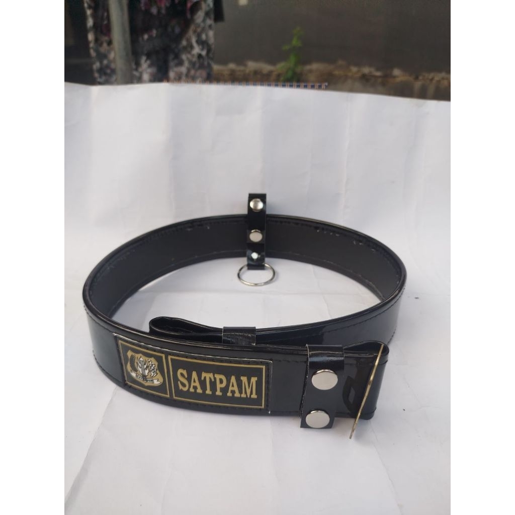 PAKET ATRIBUT SATPAM LOGO KUNING : SABUK KOPEL,DAN RING TONGKAT BESI