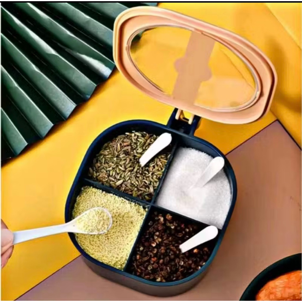 Tempat bumbu kotak 4 sekat serbaguna / wadah gula garam merica set portable