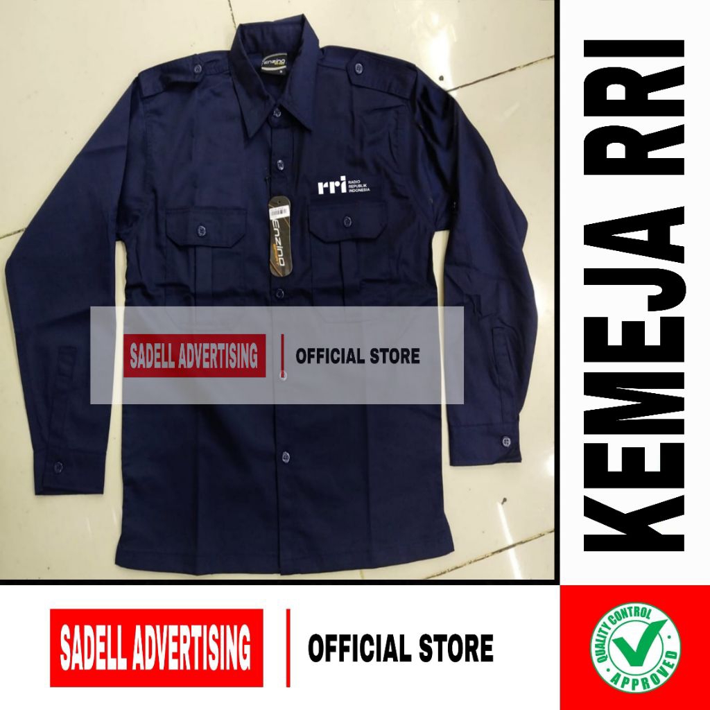 Kemeja RRI Seragam RRI Baju RRI Navy PDH Lengan Panjang Pria Bordir