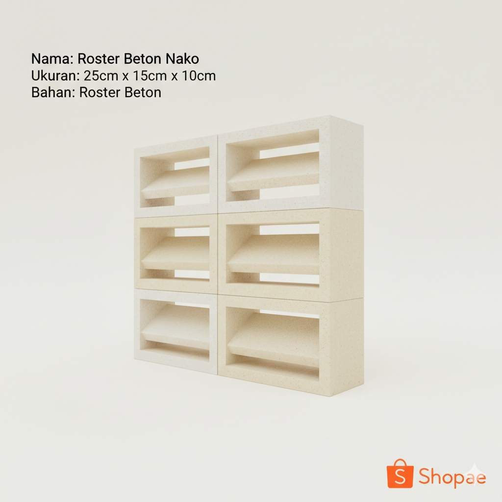 Roster Beton Minimalis - Loster Nako Panjang, Ukuran 25 x 15 | Loster Putih | Ventilasi Udara, Pagar