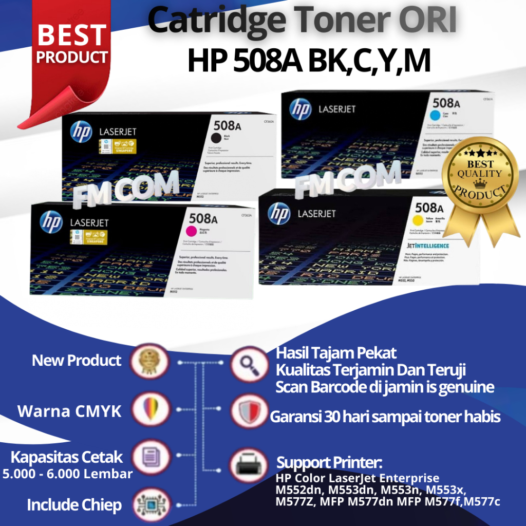 Toner Cartridge HP 508A CF360 LaserJet Enterprise M552 M553 M557 552dn 553dh 553dn 553n 553x