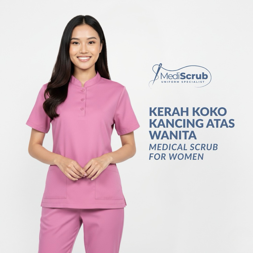 MEDISCRUB - SCRUBS KERAH KOKO KANCING ATAS WANITA - Baju Jaga Koas Residen Dokter Perawat