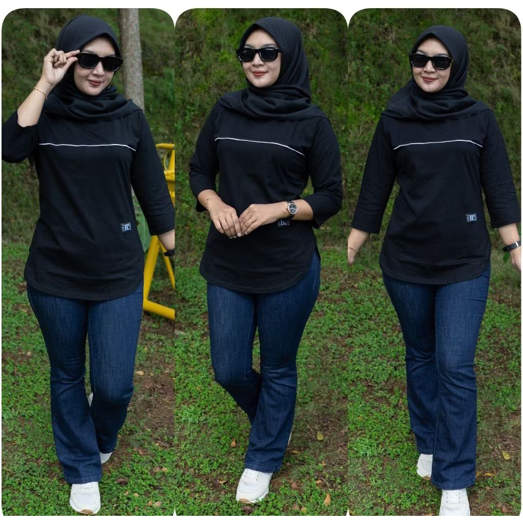 KAOS JUMBO OVAL LIST DEPAN Atasan Kaos Wanita Lengan Panjang ovaL motip bodi ovaL Terbaru Katun Comb