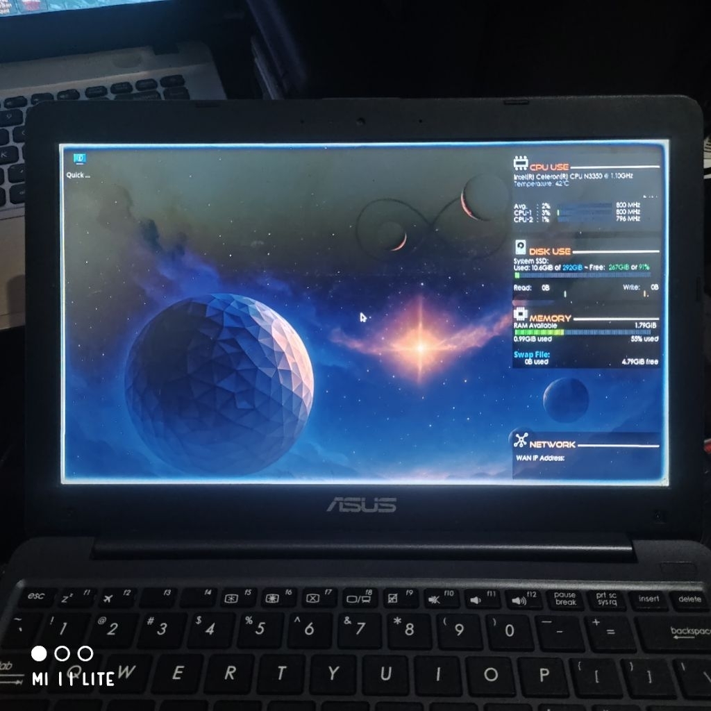 Laptop Asus e203nah ram 2gb minus matot