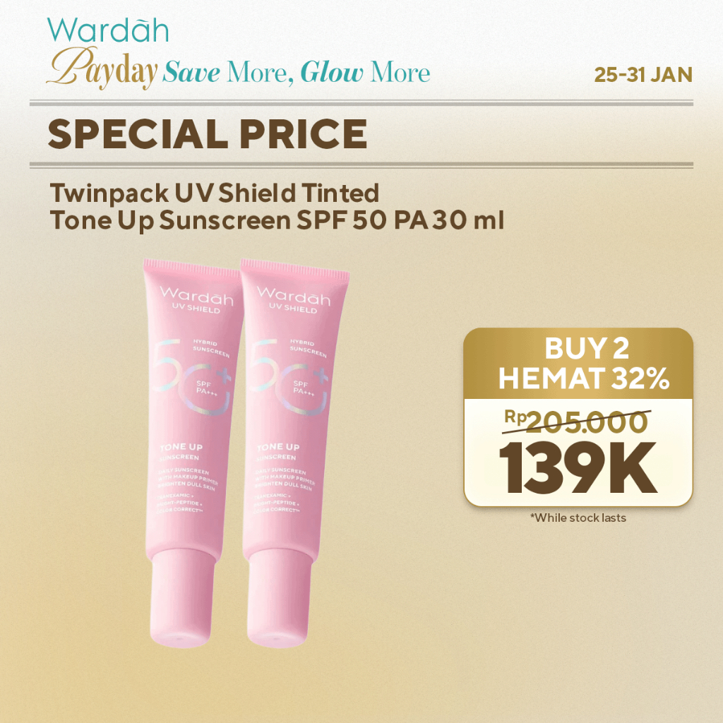 Wardah Sunscreen UV Shield Tinted Tone Up SPF 50 PA 30 ml - Makeup Primer, Base Make Up, Mencerahkan