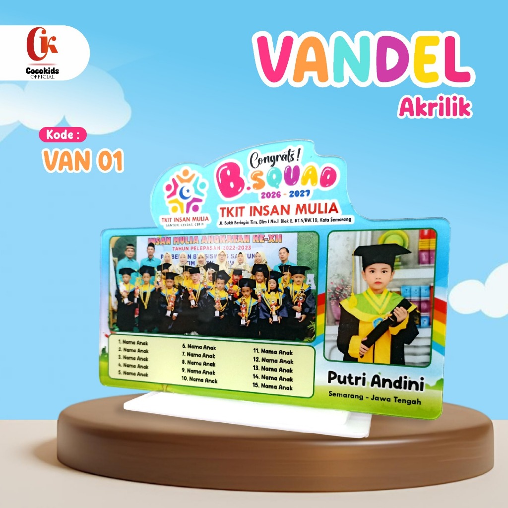 Vandel Akrilik  2MM Wisuda Anak Custom Foto Dan Tulisan Cetak Stiker Premium Plakat Kenang-Kenangan 