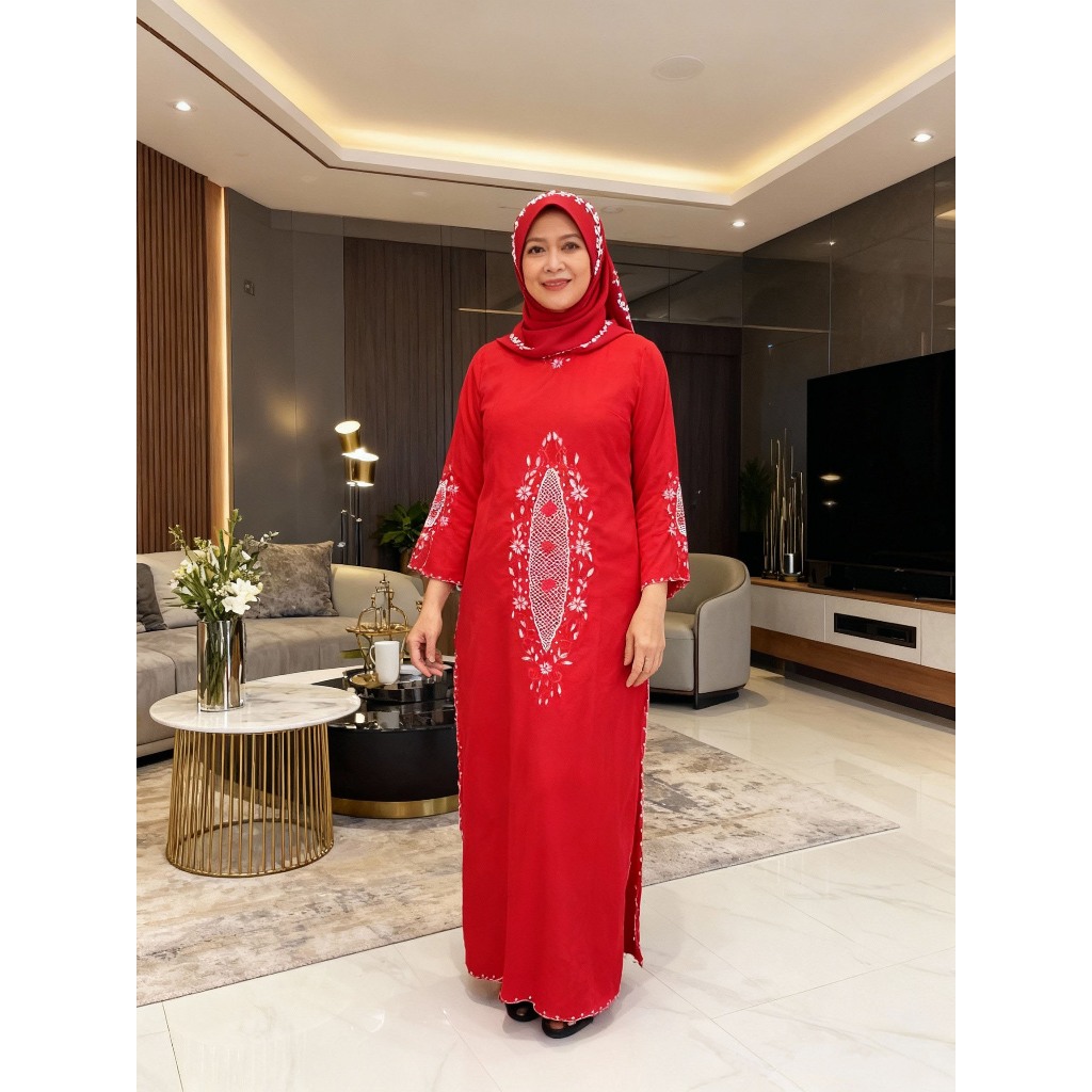 Gamis Sifon Merah Bordir