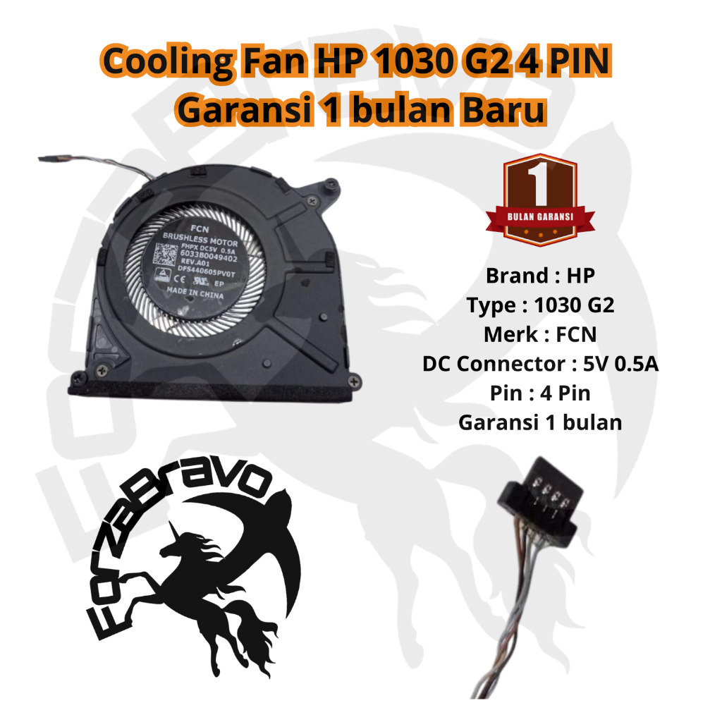 HP Cooling Fan Laptop EliteBook Folio X360 1030 G2 Series CPU 4 PIN Garansi 1 Bulan Baru FCN 5V 0.5A