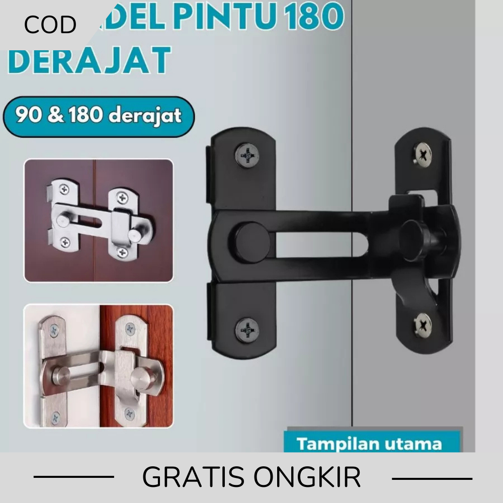 Grendel Pintu Kunci Sudut Siku Kait Slot Jendela Stainless 90 180 derajat Lurus Slot Geser Hitam