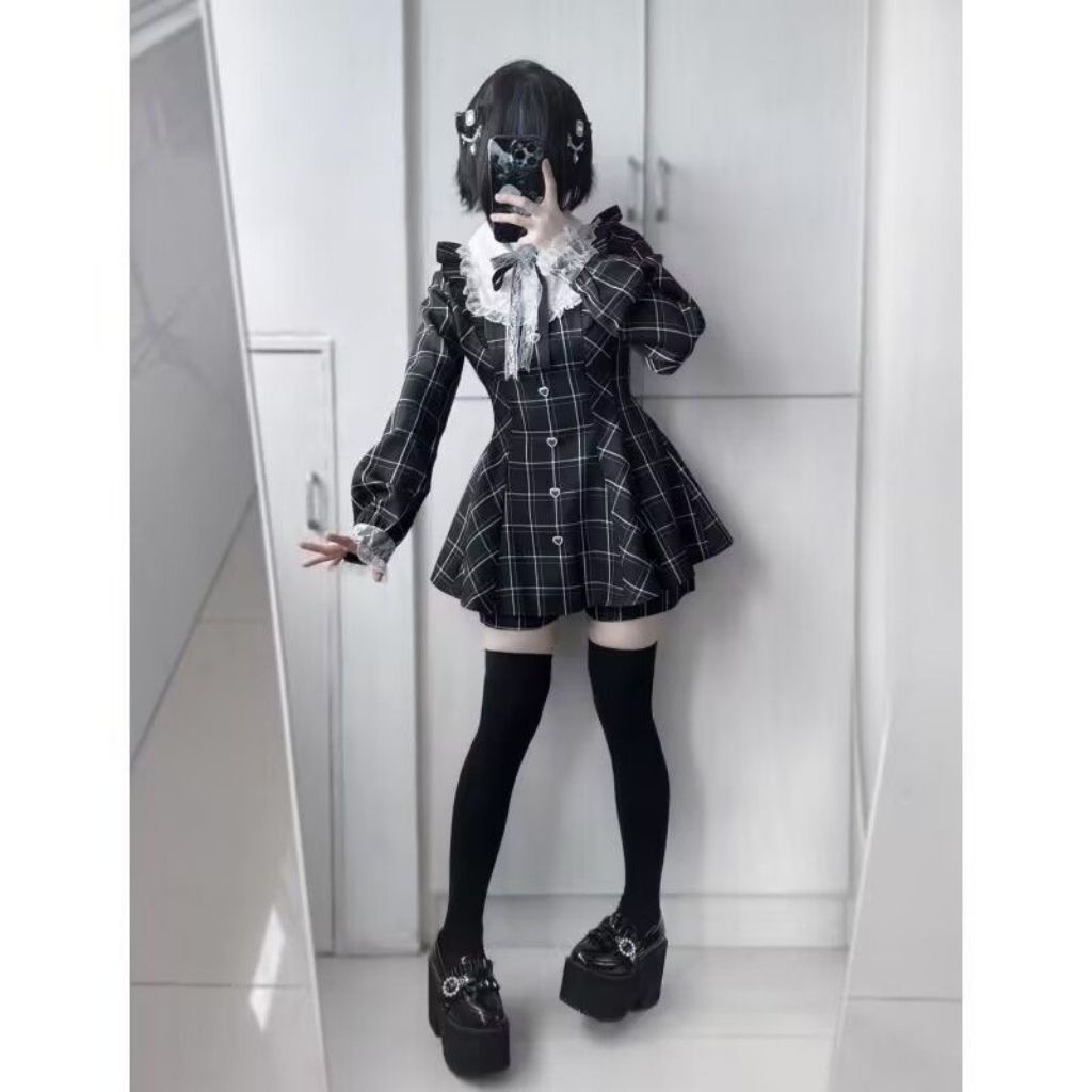 Plaid Black JiraiKei Lolita