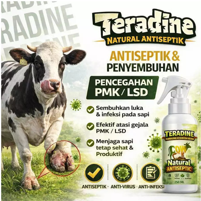 TERADINE - OBAT PMK SAPI SEKALI SEMPROT | Spray PMK & LSD | Obat Luka Sapi, Anti Infeksi, Perawatan 