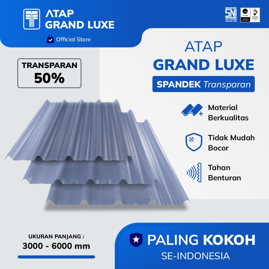 Atap Spandek Transparant 50% Grand Luxe Atap Anti Karat & Berisik || Ketebalan 11MM