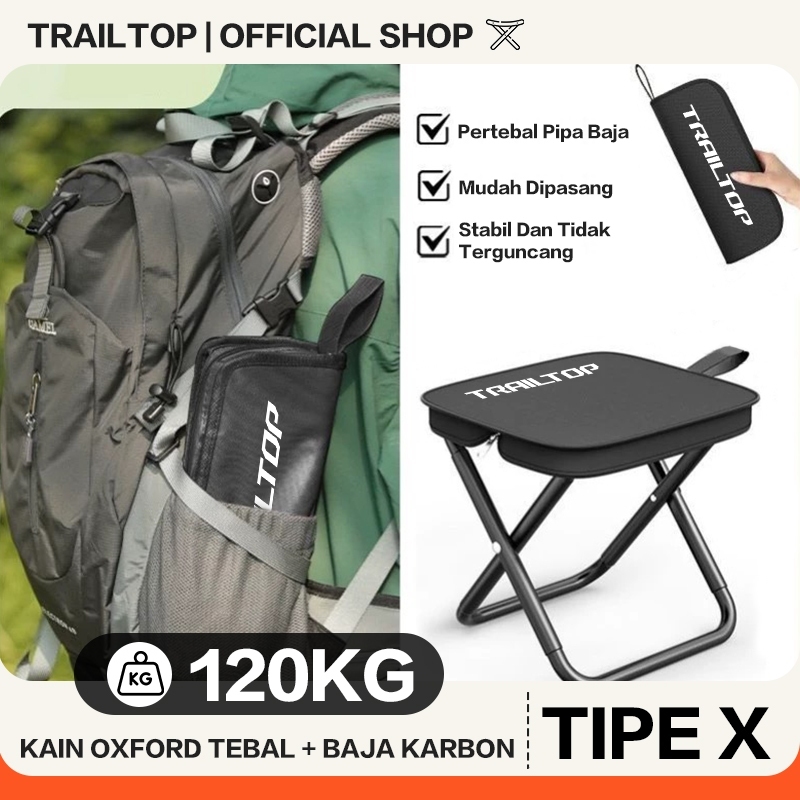 TrailTop Kursi Lipat Portable Mini Beban 120kg Besi Kain Kursi Outdoor Kecil Ukuran 28x23x26cm