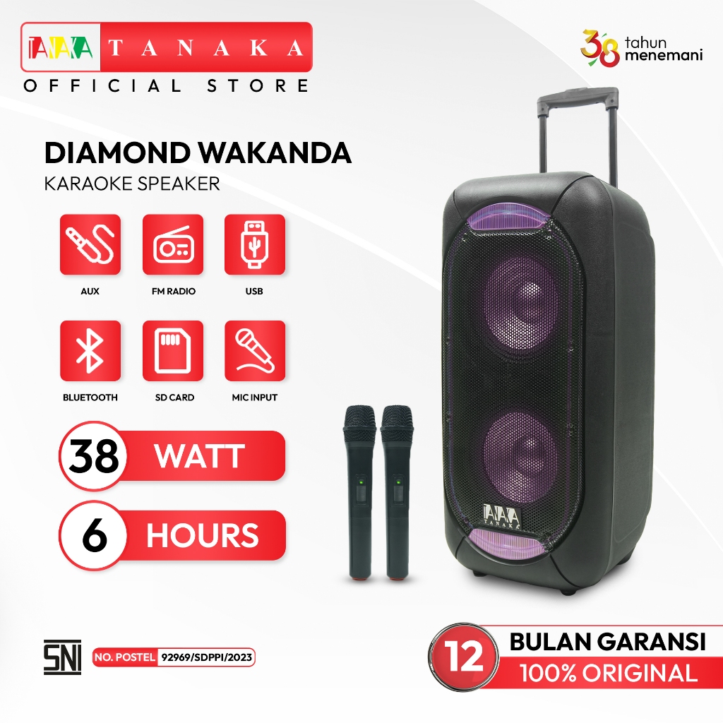 TANAKA Diamond Wakanda 12/10/8 Inch Speaker Portable Bluetooth Indoor Senam Karaoke Wireless Mic