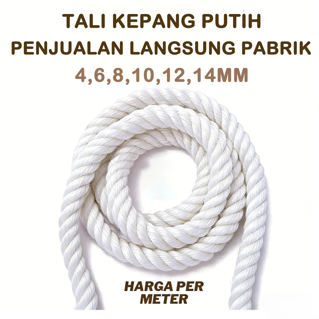 1 Meter Tali Tambang 3mm 4mm 5mm Nylon Kepang Nilon Putih