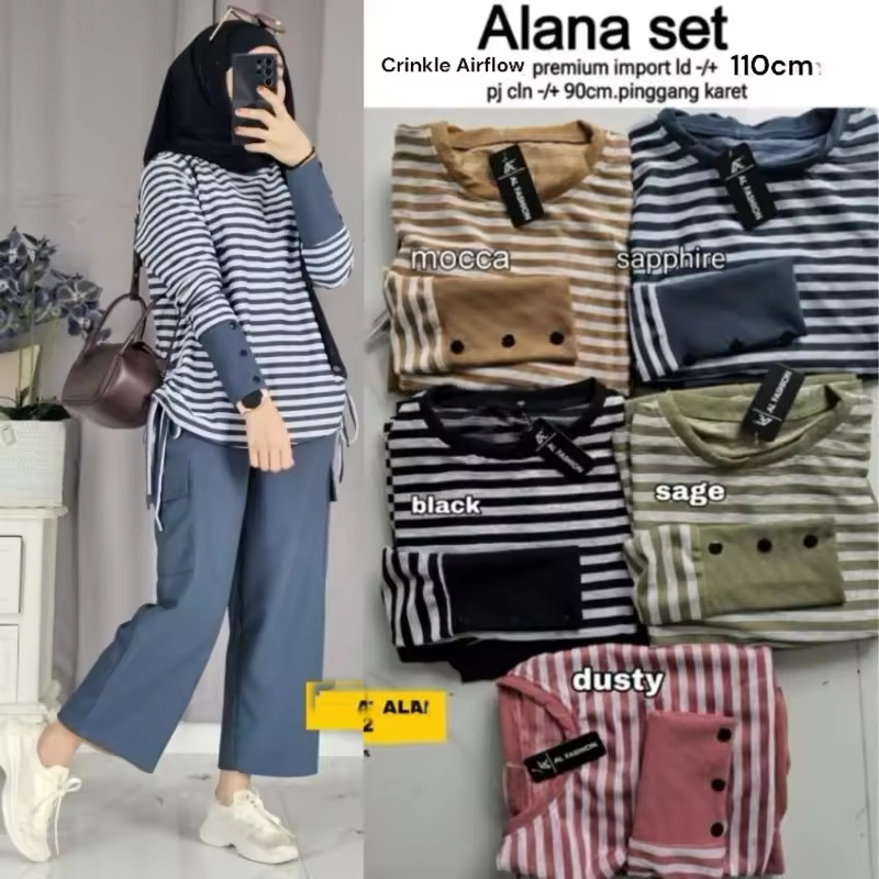 Set Cargo Setelan wanita garis garis Motif Salur Kecil Pelangi Kekinian CIKRLE AIRLOW