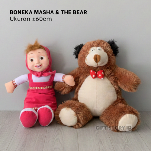 boneka masha & the bear beruang set isi 2pcs ukuran 60 cm murah