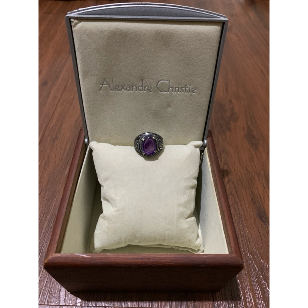 Batu ametys kecubung Kalimantan ring perak ukir.925 uk.18