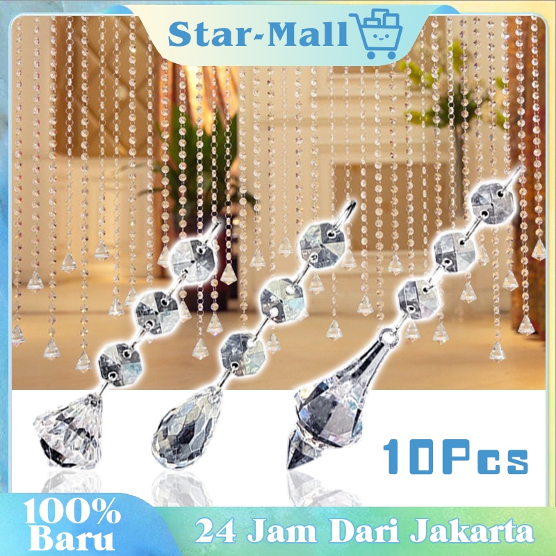 10Pcs Tirai Manik Kristal Mengkilap Tirai Crystal Acrylic Tirai Manik Kristal Kaca