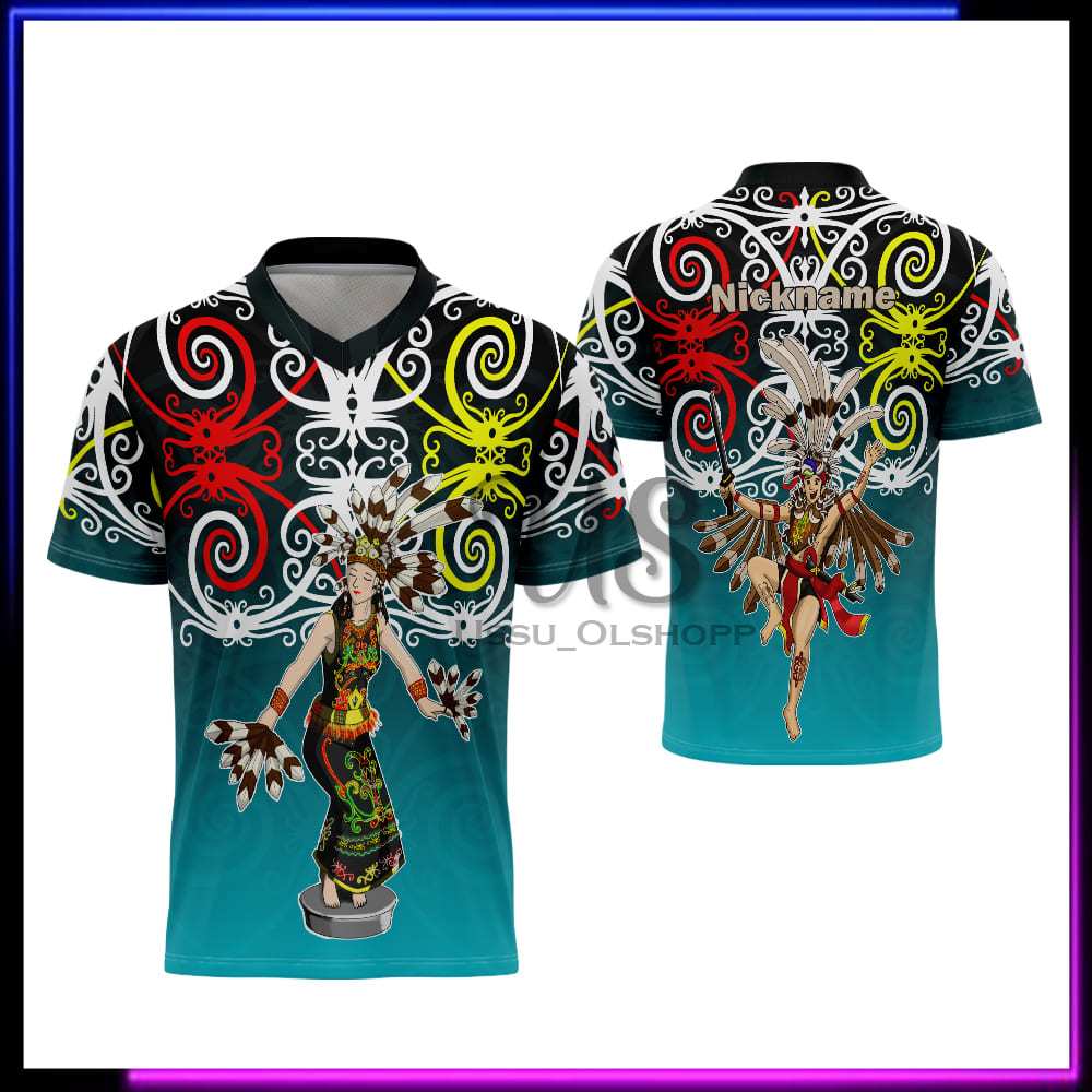Jersey Batik Dayak Baju Kaos Pria Motif Batik Dayak Kalimantan Custom Nama
