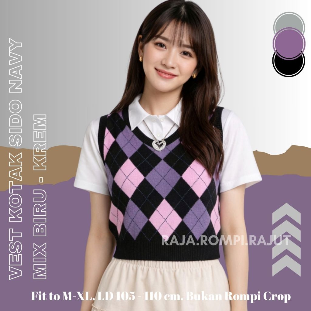 Rompi Rajut Kotak Kotak Wanita Korea Style / Vest Kotak Sido Wanita / Vest BTS RajaRompiRajut