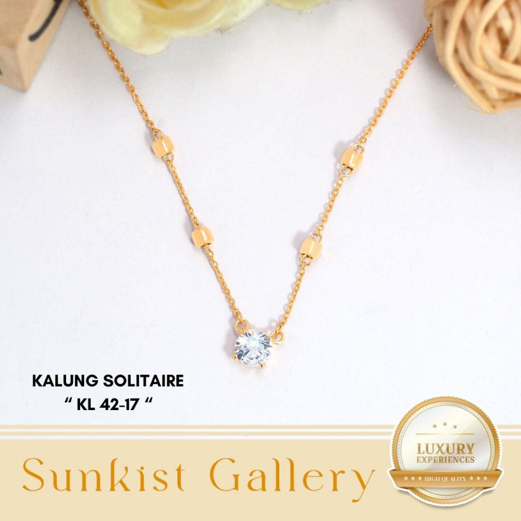 KALUNG EMAS RANTAI SET LIONTIN TERBARU MODEL SOLITAIRE EMAS ASLI EMAS MUDA KADAR 8K (375) KALUNG WAN