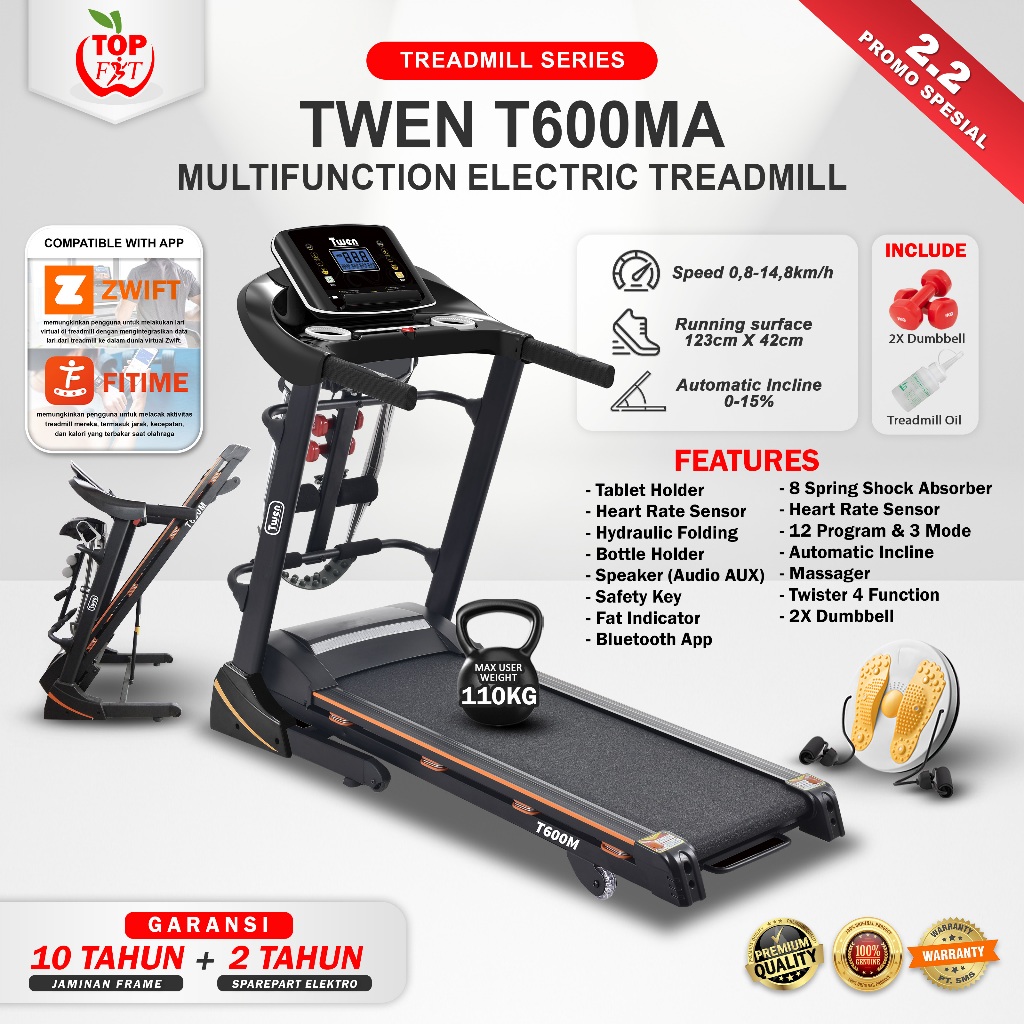 TWEN T600MA Treadmill Listrik Treadmill Portable Treadmill Multifungsi Treadmil Lipat Treadmill Elec