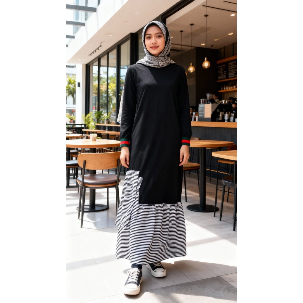 Gamis Kaos Hitam Kombinasi