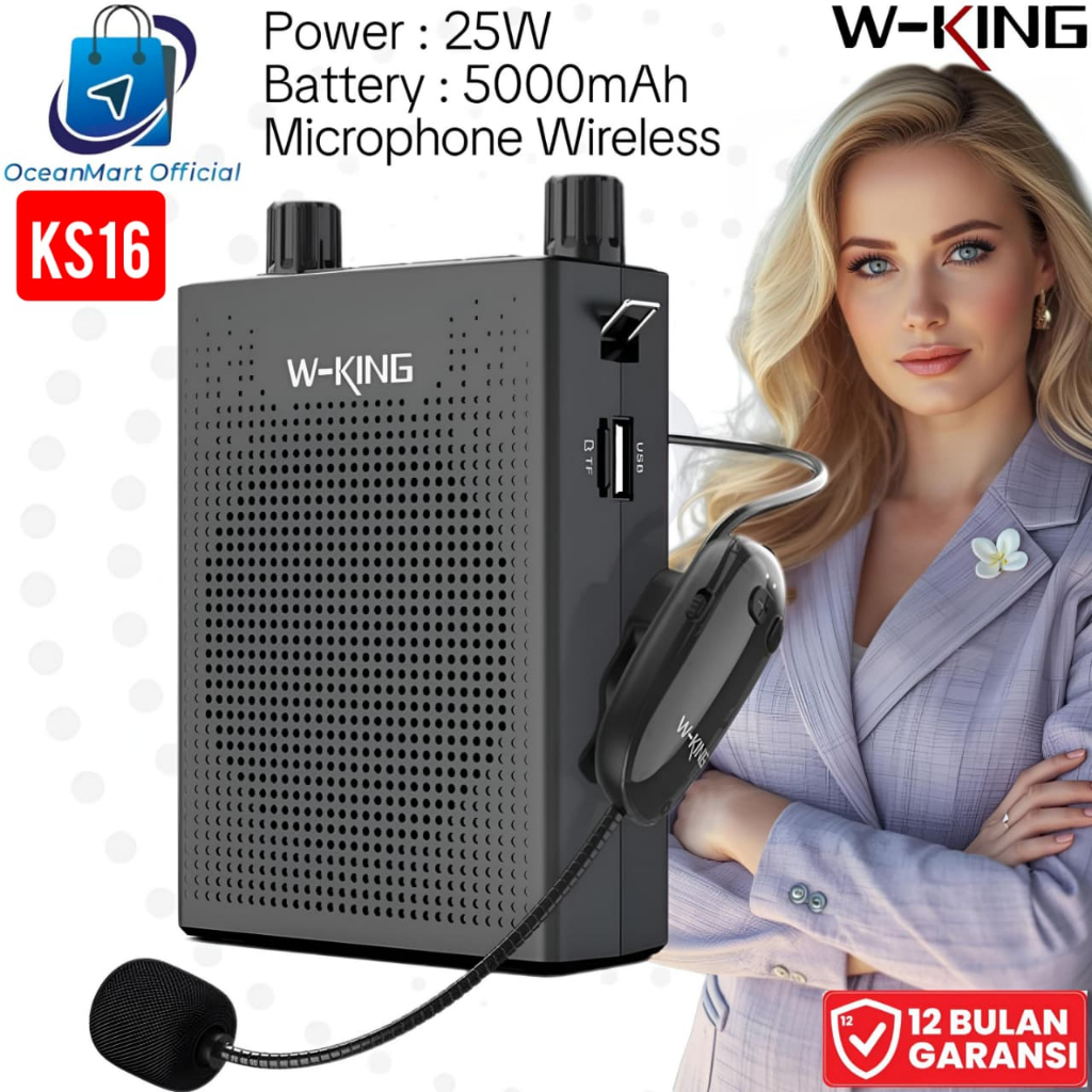 Speaker Bluetooth Pinggang Pengeras Suara WKing KS16 Megaphone W King Mengajar Tour guide