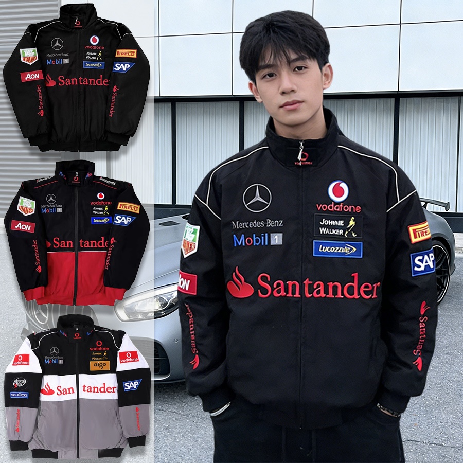 GTY Mercedes Benz Coat Outdoor Olahraga,Vintage Racing Jaket Casual,Bordir Long Sleeve Jacket Pria