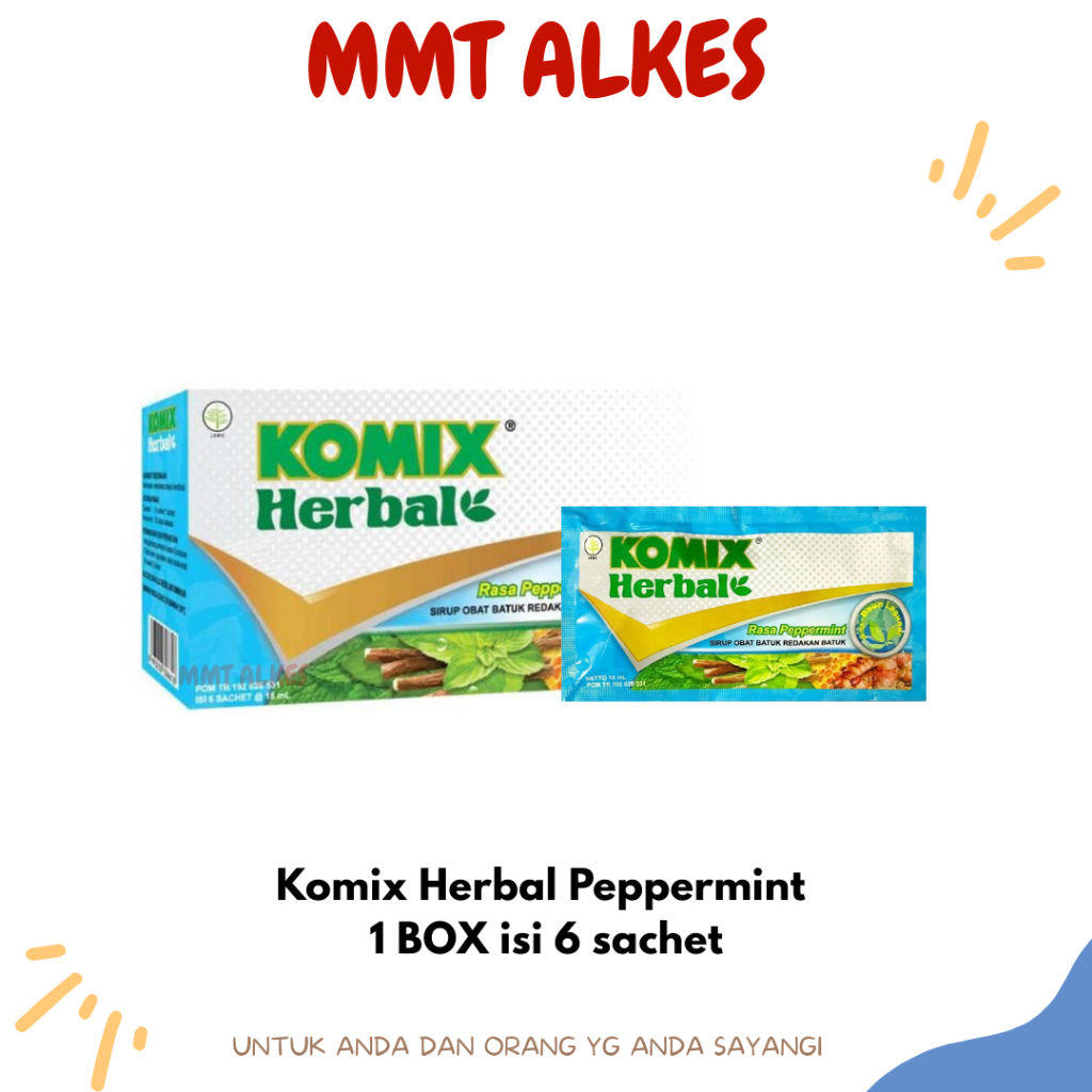 Komix Herbal Sirup Rasa Peppermint/Jeruk Nipis 1 BOX isi 6 sachet Meredakan Batuk Berdahak