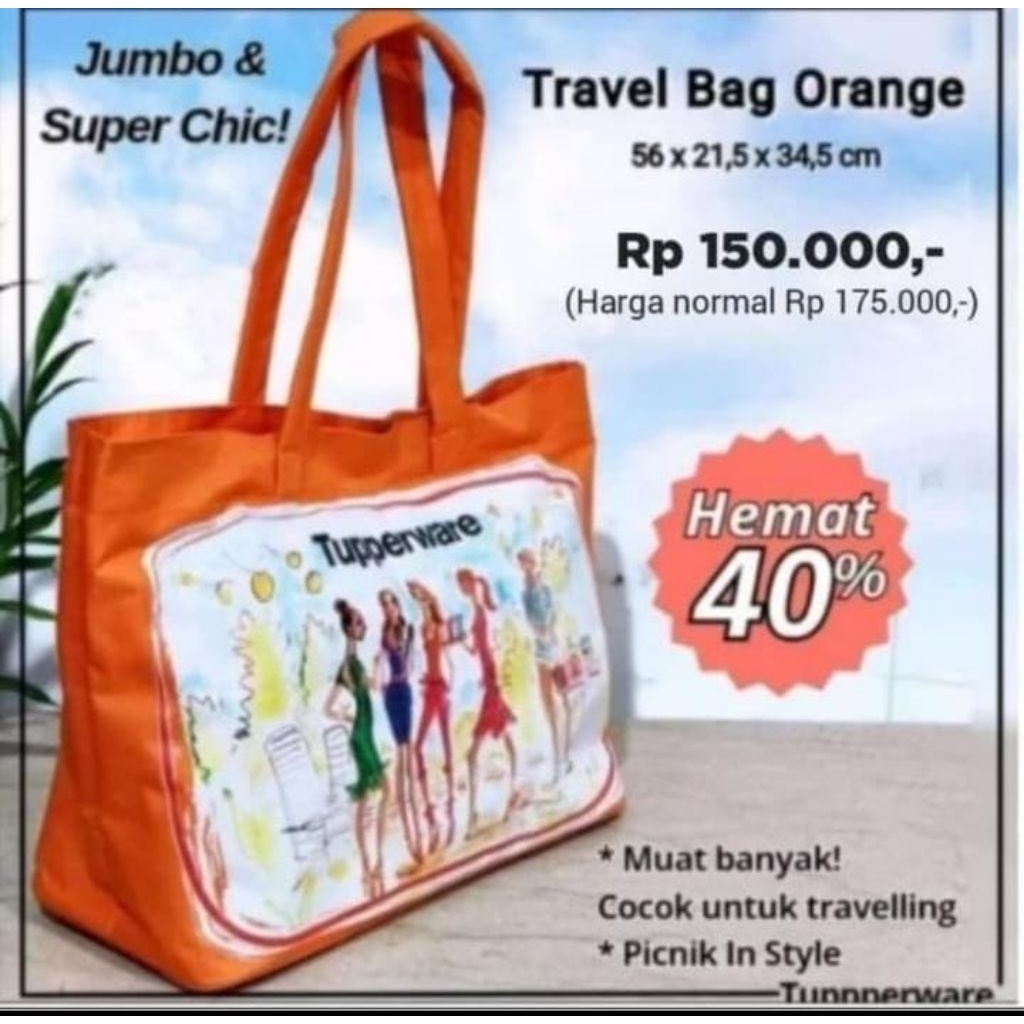 Promo tas Tupperware tebal dan besar utk bepergian Travel Bag Oren