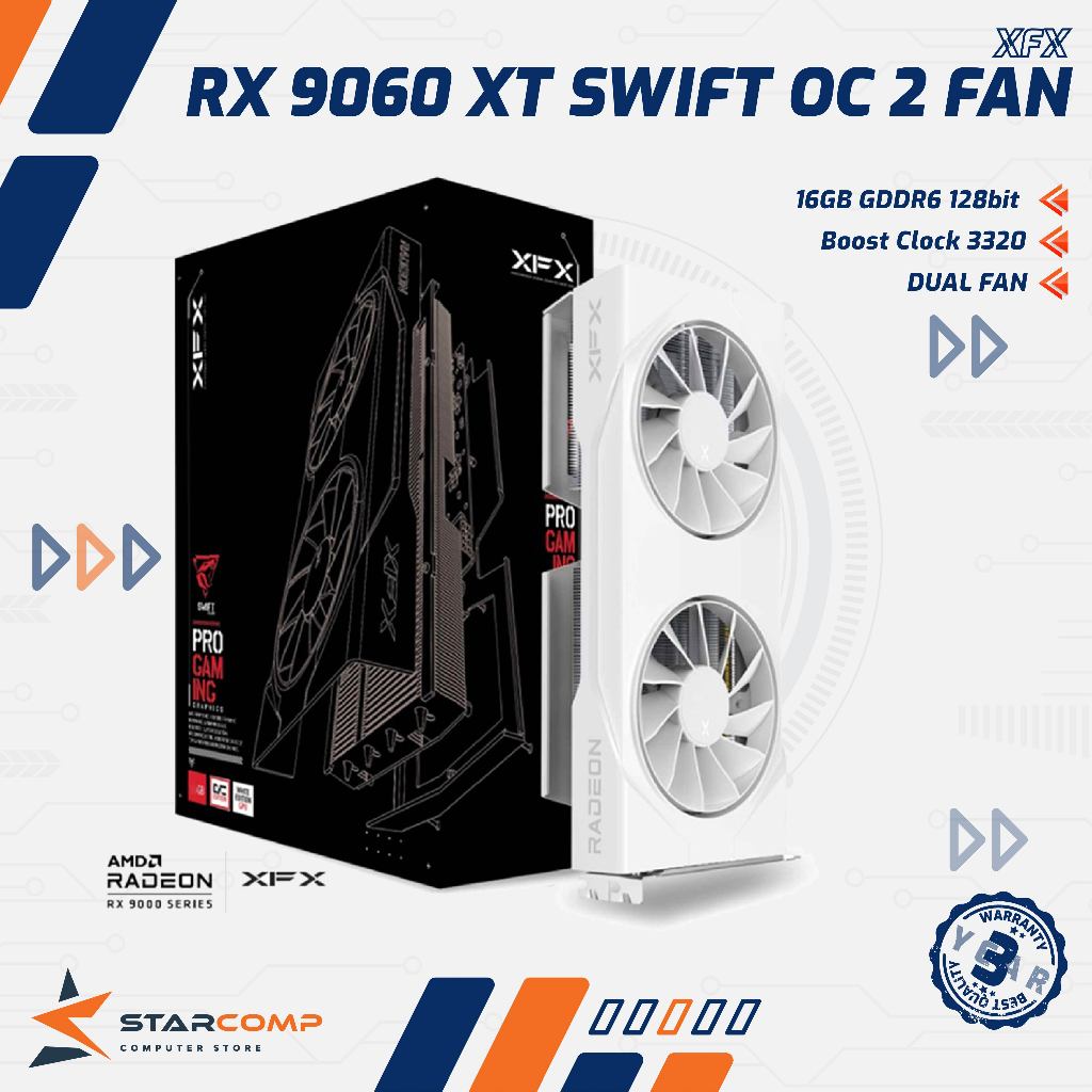 XFX Radeon RX 9060 XT 16GB SWIFT OC 2 FAN WHITE