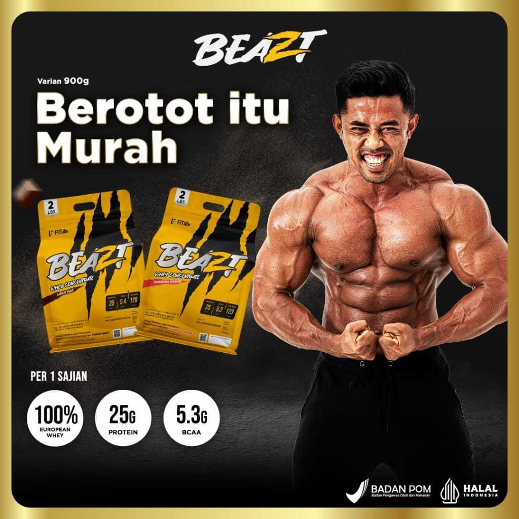 Fitlife BEAZT Whey Concentrate 2 lbs 900 gram Susu Tinggi Protein (Ex WPro) Susu BPOM & HALAL
