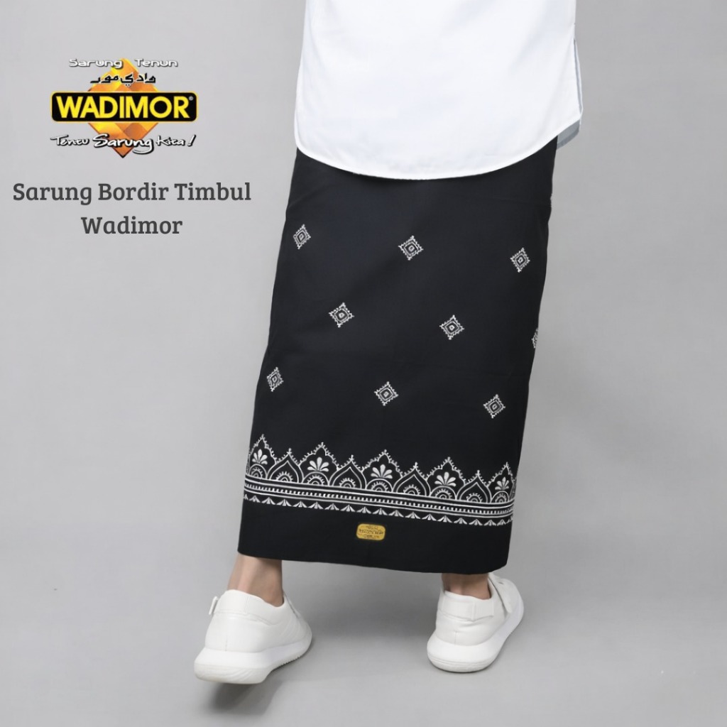 Wadimor - Sarung Tenun Bordir Timbul Motif Kubah Bunga Cotton All Size Bordir Putih Gold