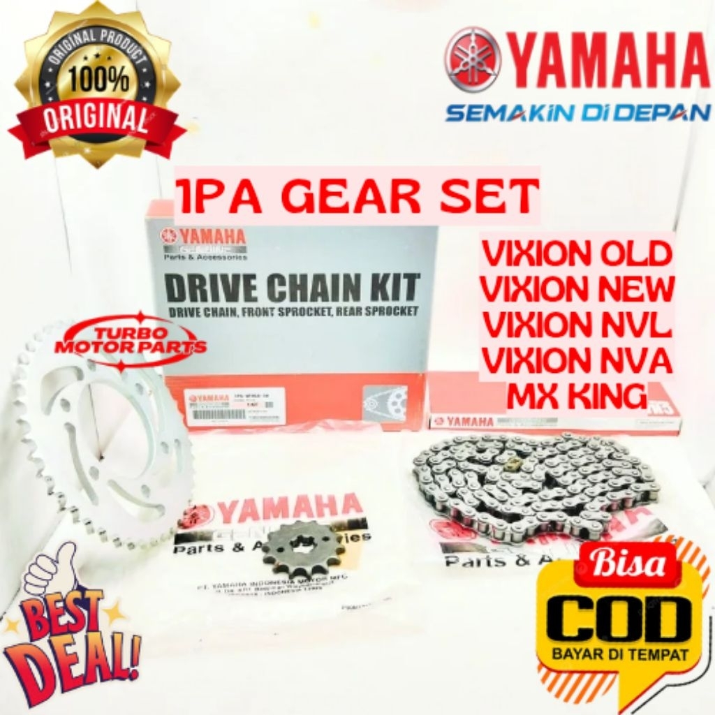 GEAR SET ORIGINAL YAMAHA KODE 1PA, GEAR SET VIXION OLD, GEAR SET VIXION NEW, GEAR SET VIXION NVL, GE
