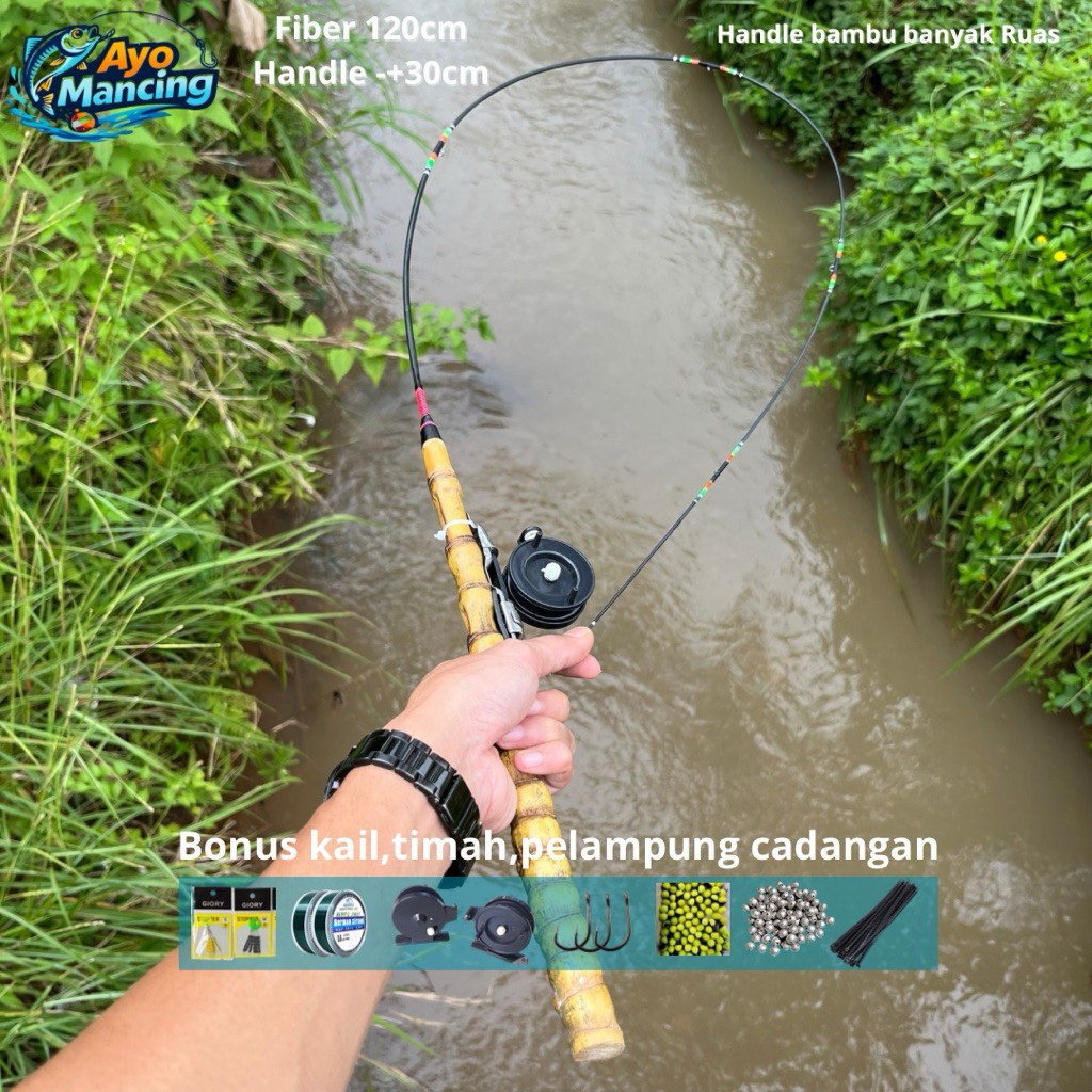 Joran wader super lentur fiber 1 set 120cm bambu cendani