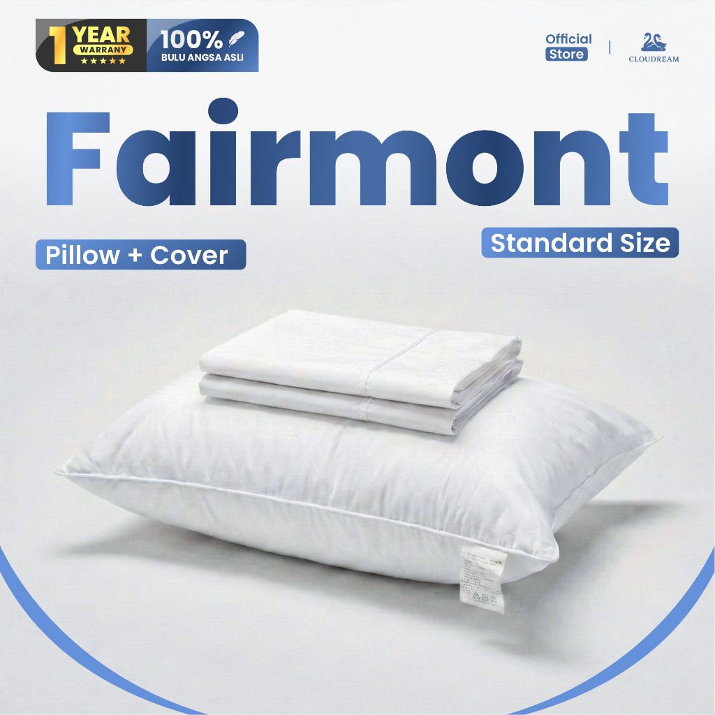 Cloudream Set Bantal Tidur Bulu Angsa Asli Hotel Bintang 5, Type Fairmont (Medium) + Sarung Bantal