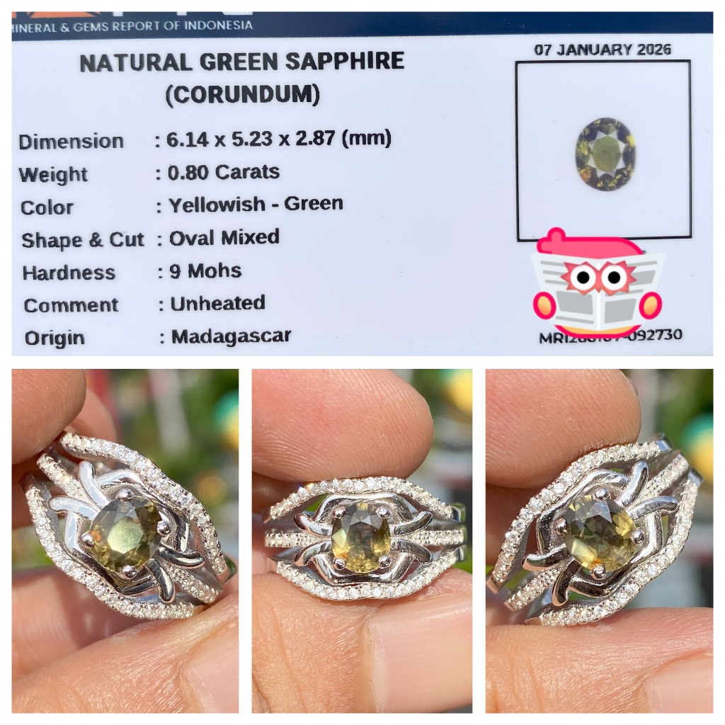 Natural 0.80ct yellow green sapphire ring perak wanita