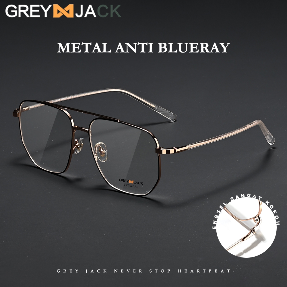 Grey Jack Kacamata Lensa Blueray Bahan Metal Aviator Bisa Minus Antiradiasi Blueray Photocromic Blue