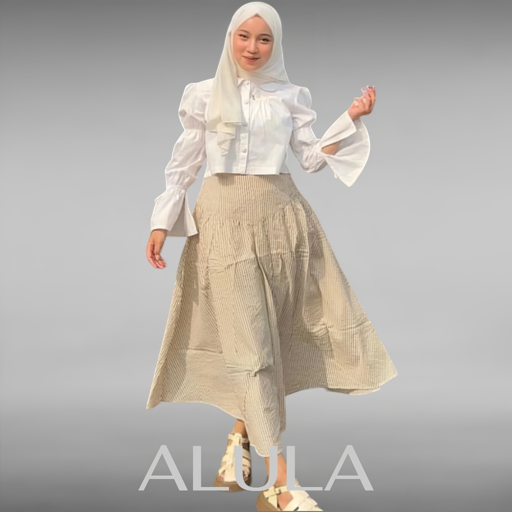 NEARLY STRIPE SKIRT || Rok Panjang  Wanita Model A-LINE Motif Garis Garis