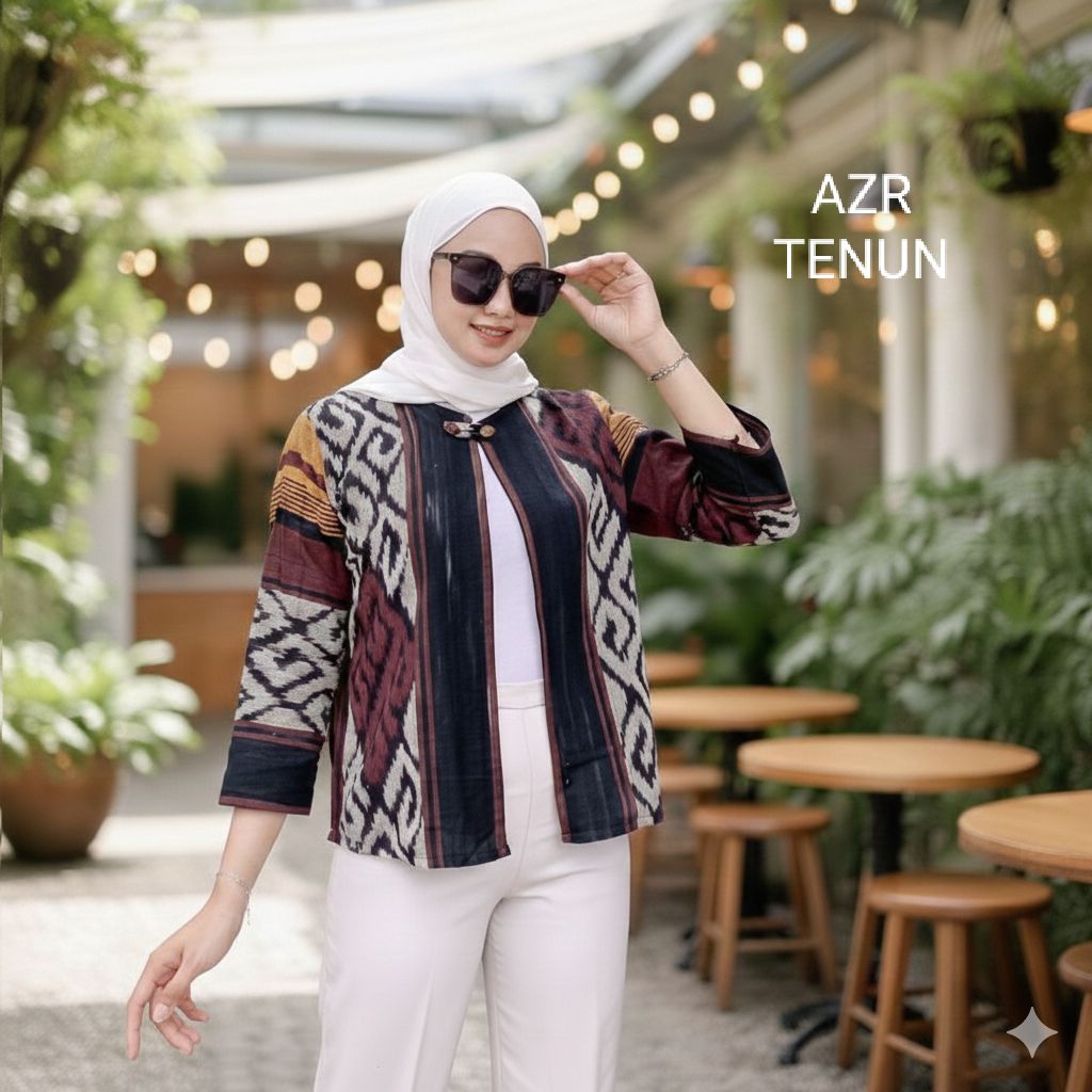 Outer Tenun Hijab Modern - Blazer Wanita Etnik Casual Style - Atasan Tenun AZR